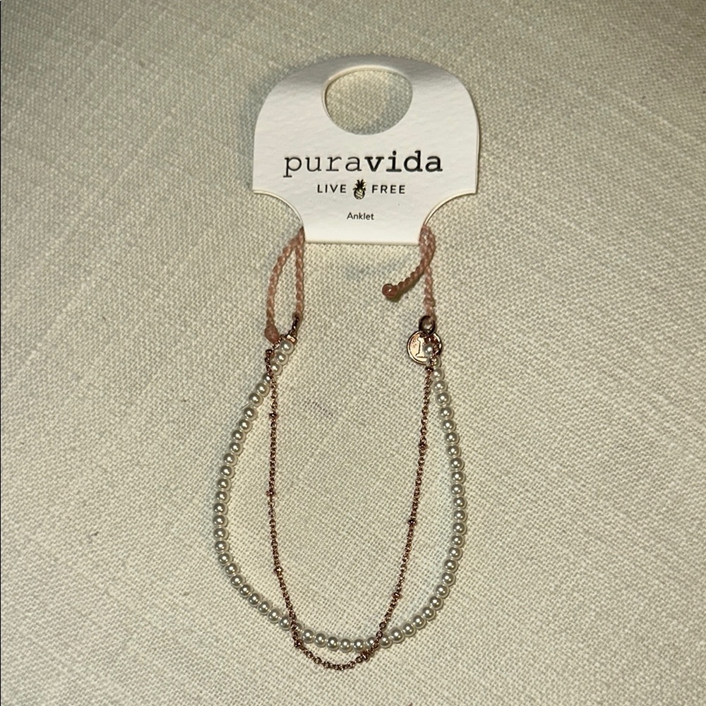 NWT Pura Vida Rose Gold and White Pearl Anklet